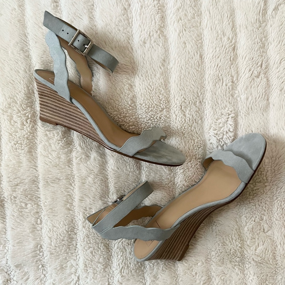 Kaari Blue - Blue Suede Kitten Heel Sandals - size 8.5